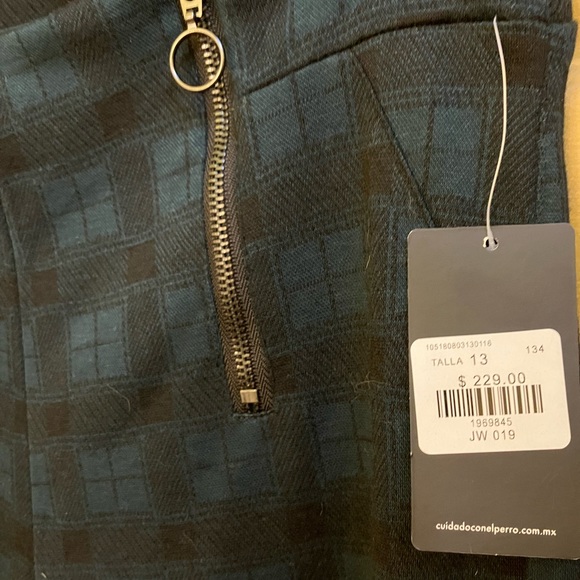 Ciudado con el perro Mexico green plaid leggings pants 13 large cute zippers - Picture 3 of 4